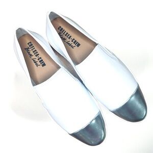 Silver Metallic Toe White Canvas Sneaker Slip Ons by Chelsea Crew Black Label